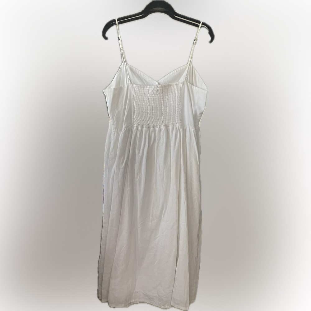 White linen blend summer button down dress NWOT L - Picture 2 of 5